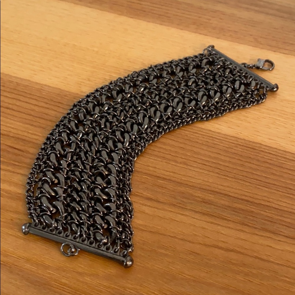 Stunning dark gray metal chain cuff bracelet